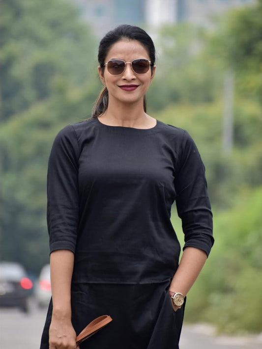 Classic Solid Black Premium Soft Cotton Kurta With Pant