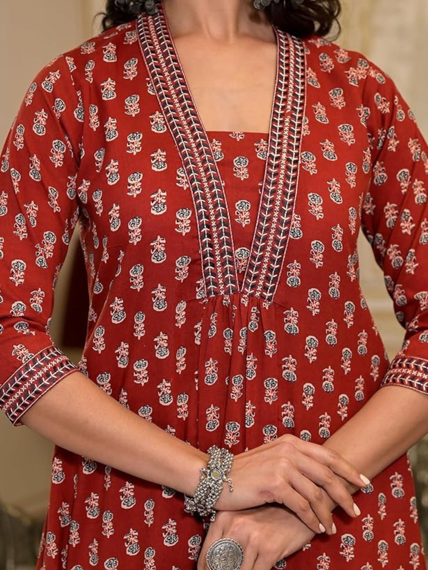 Women's Maroon Printed A-Line Kurta Pant With Dupatta