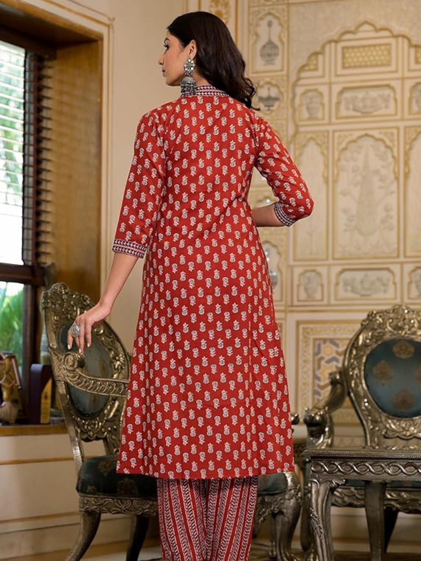 Women's Maroon Printed A-Line Kurta Pant With Dupatta
