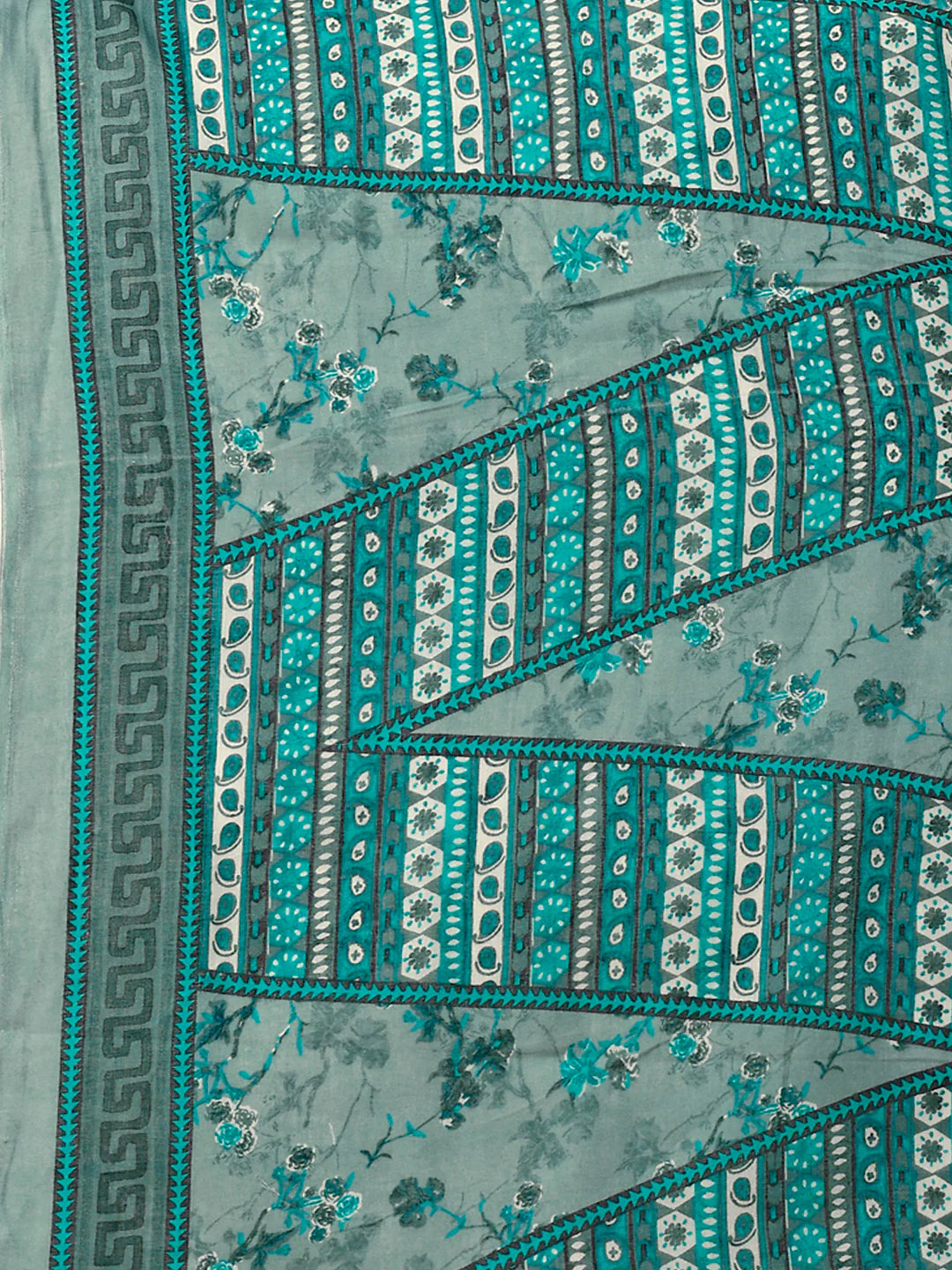 Women's Blue Embroidered & Floral Printed Cotton Kurta Pant With Dupatta