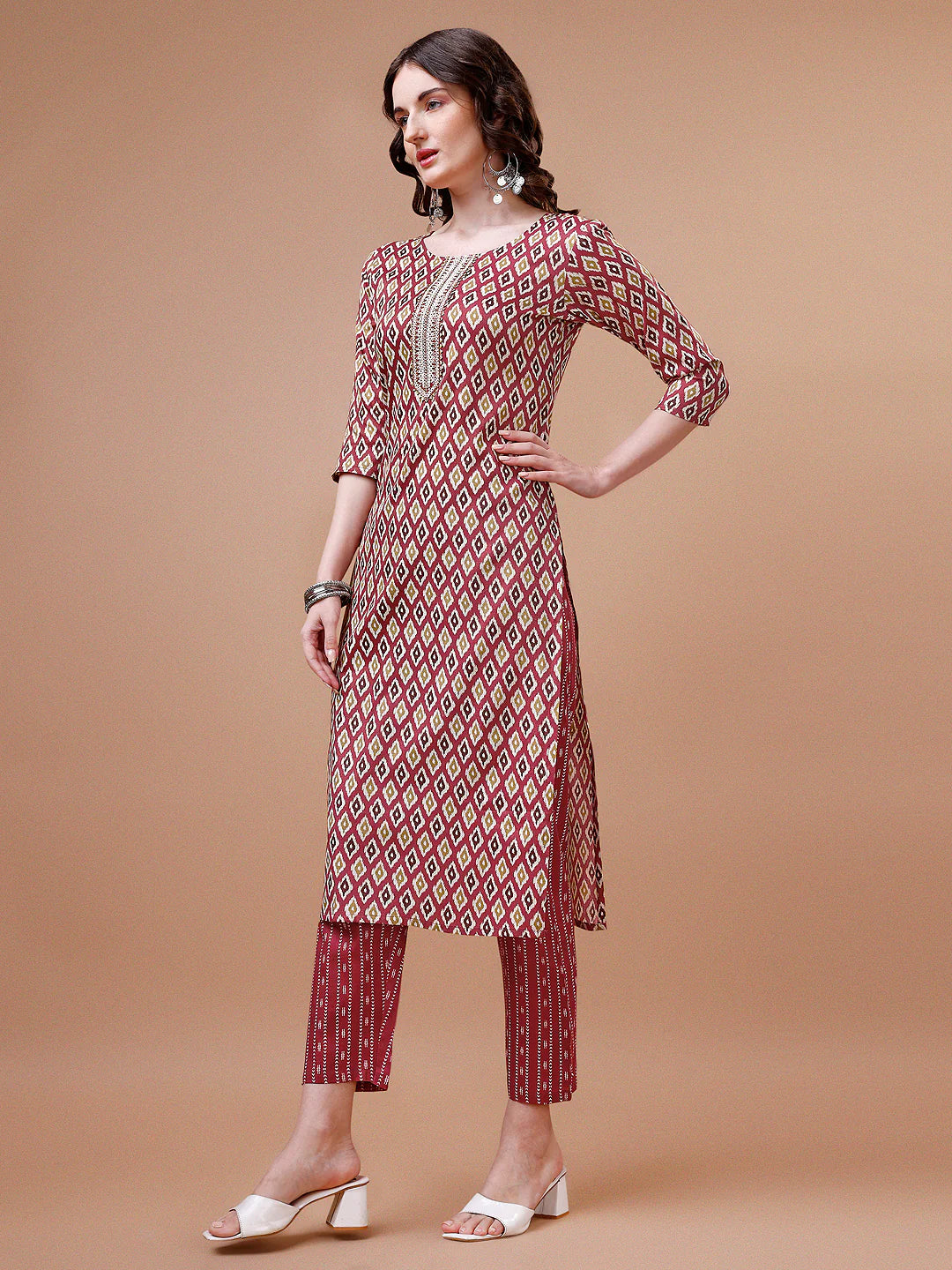 Women's Pink Ethnic Motifs Printed Cotton Kurta Pant With Dupatta
