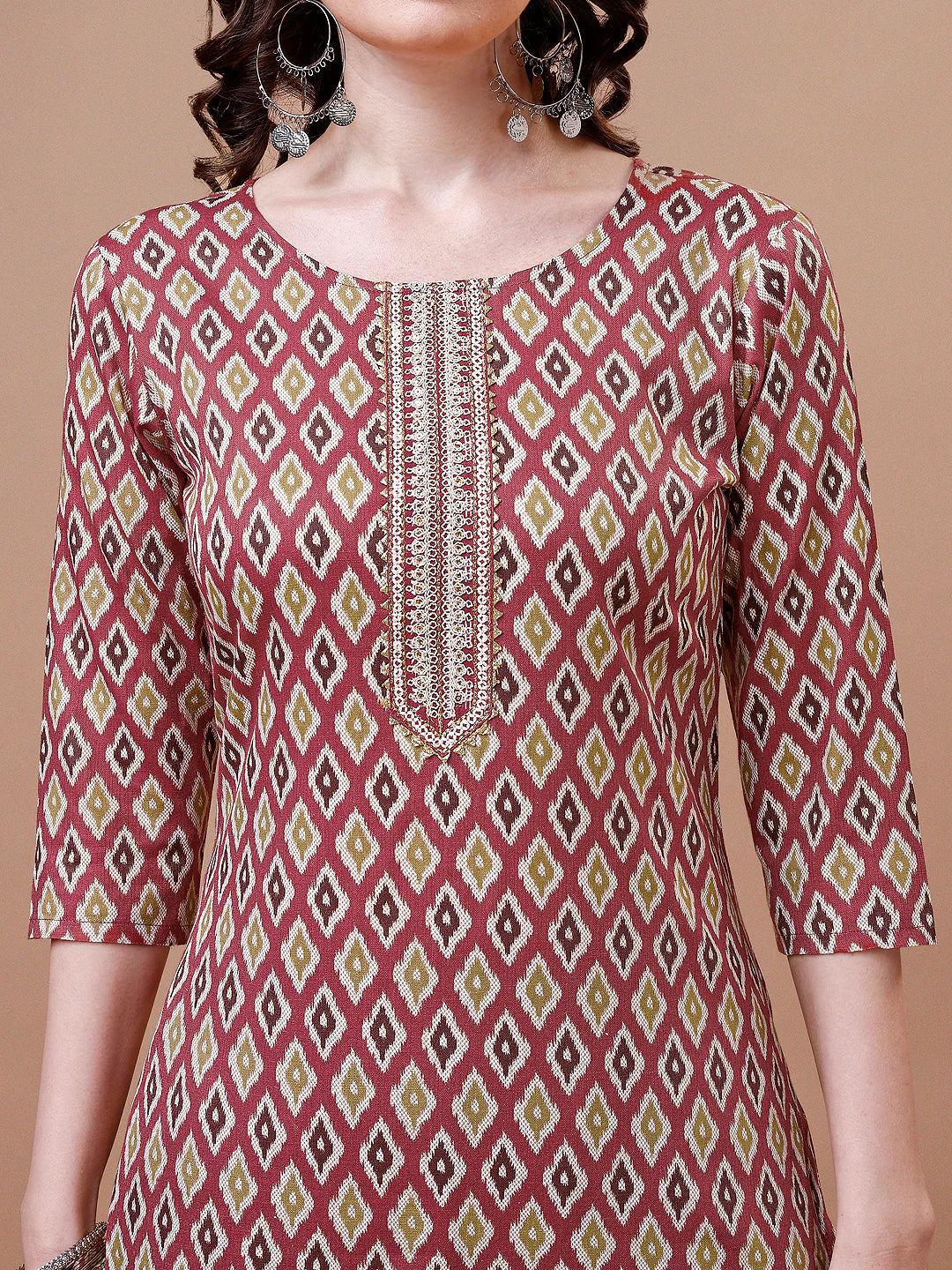 Women's Pink Ethnic Motifs Printed Cotton Kurta Pant With Dupatta