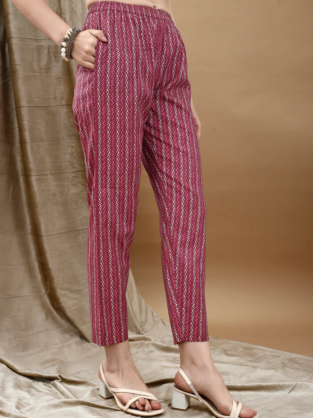 Ethnic Motifs Printed Pink Cotton Kurta Pant With Dupatta