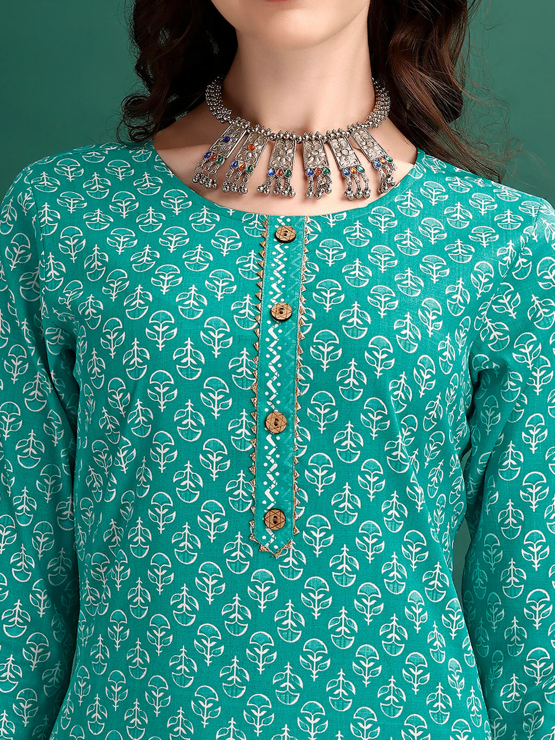 Ethnic Motifs Printed Sky Blue Cotton Kurta Pant With Dupatta