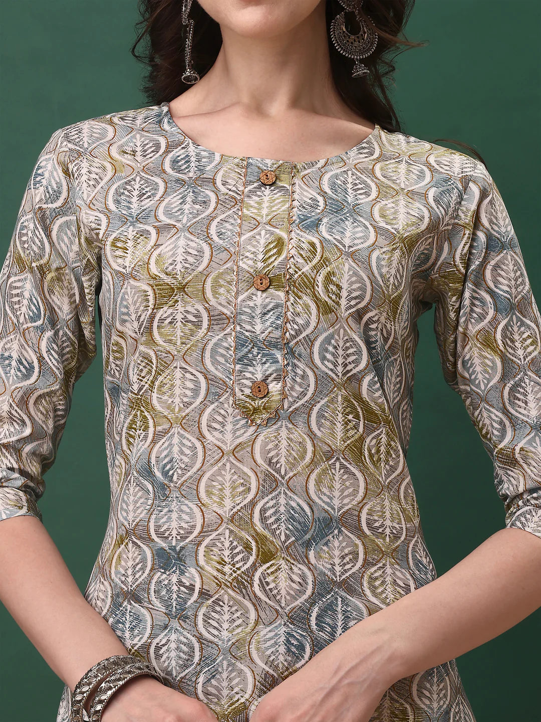 Floral Printed Blue Cotton Kurta Pant With Dupatta