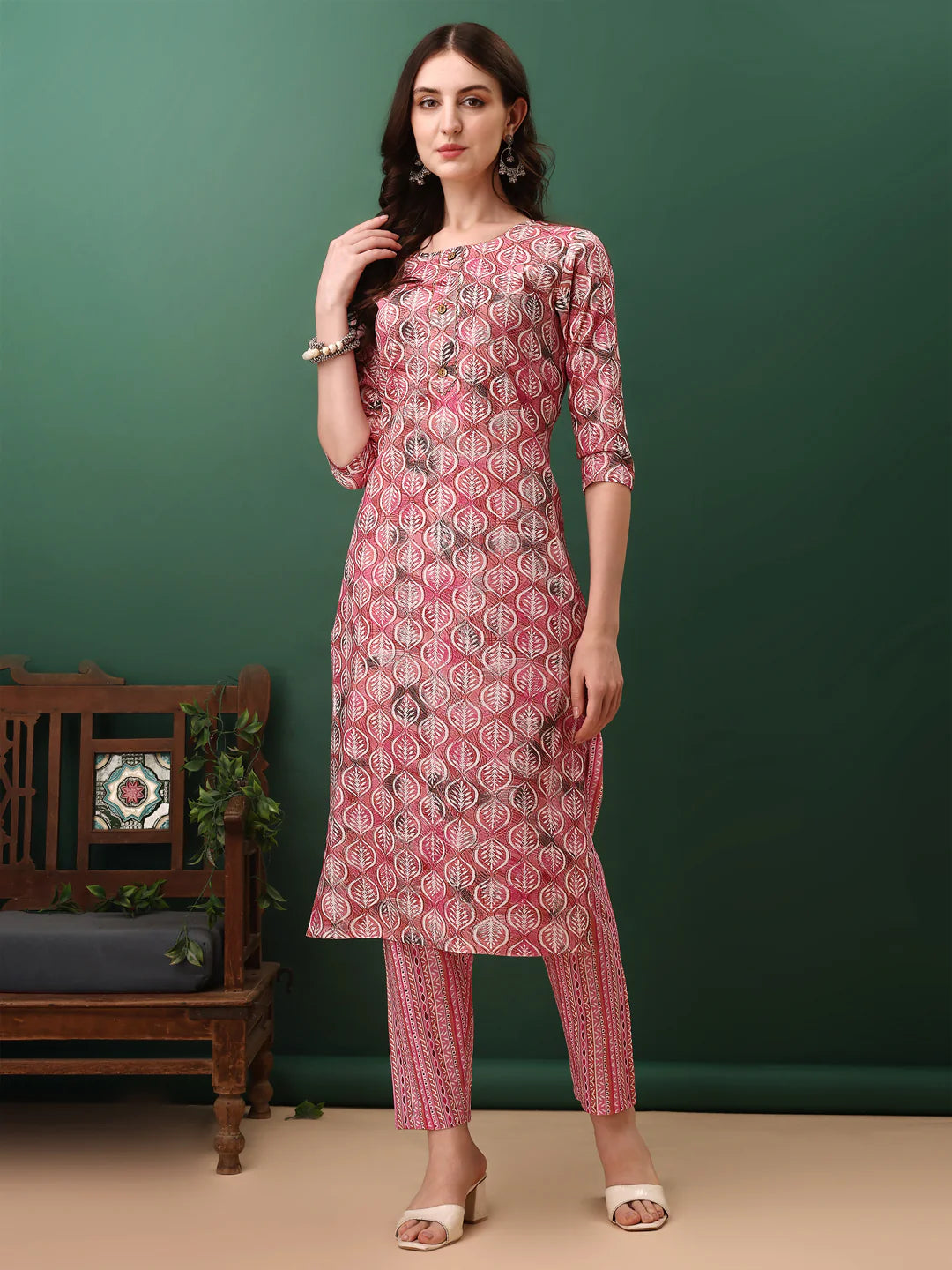 Pinky Pink Floral Printed Cotton Kurta Pant With Dupatta