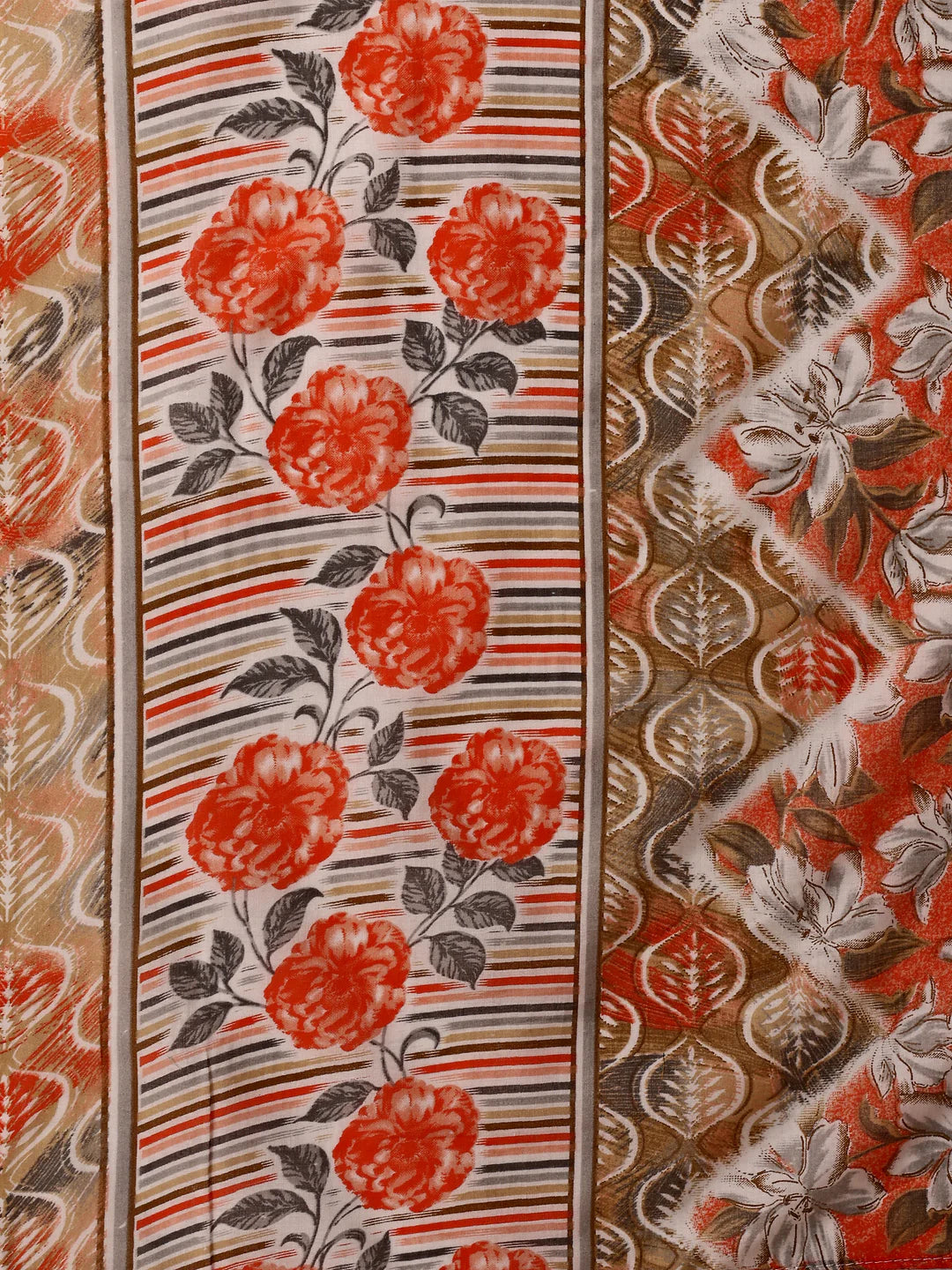 Charming Orange Floral Printed Premium Cotton Kurta Pant With Dupatta