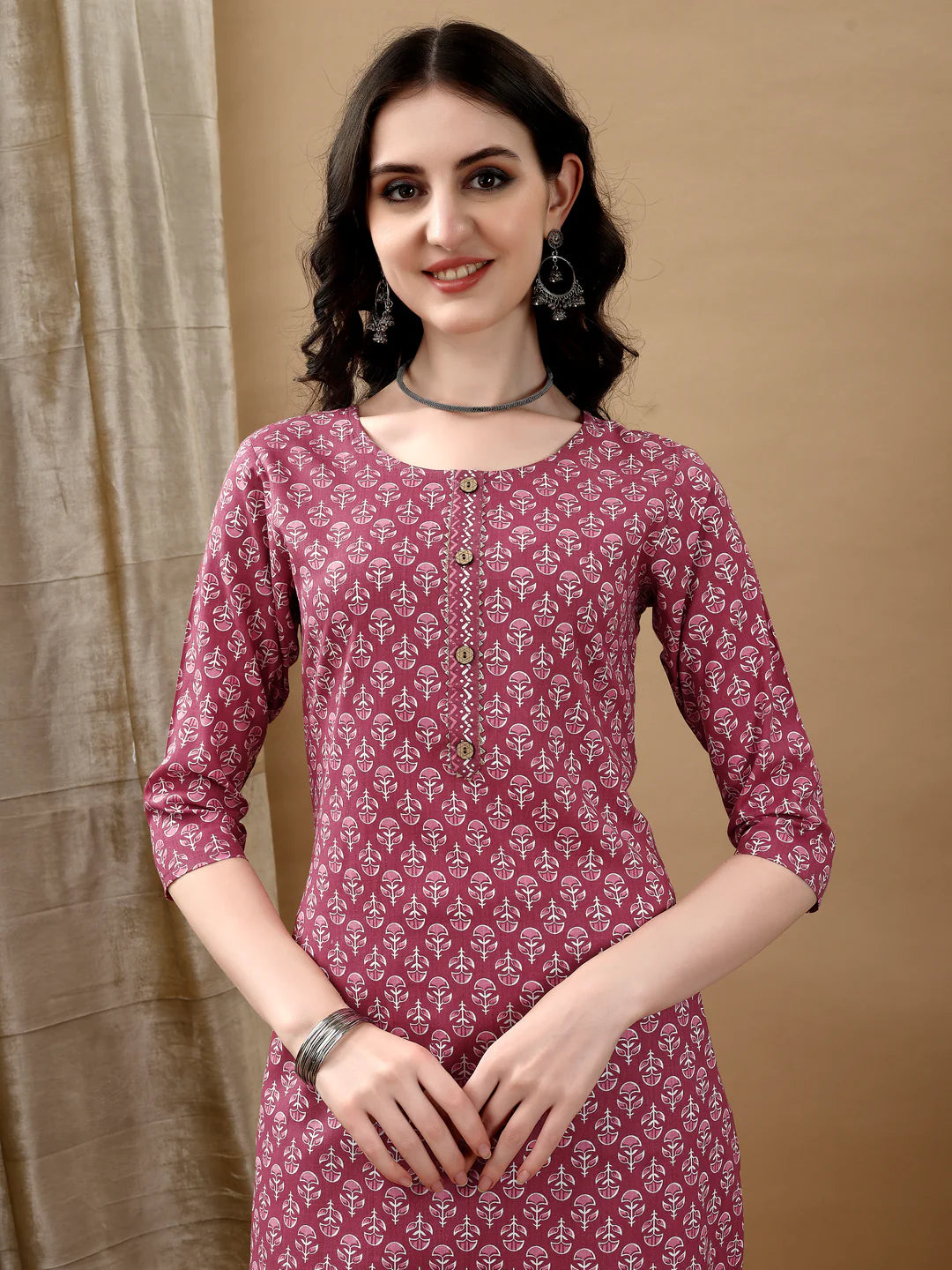 Ethnic Motifs Printed Pink Cotton Kurta Pant With Dupatta