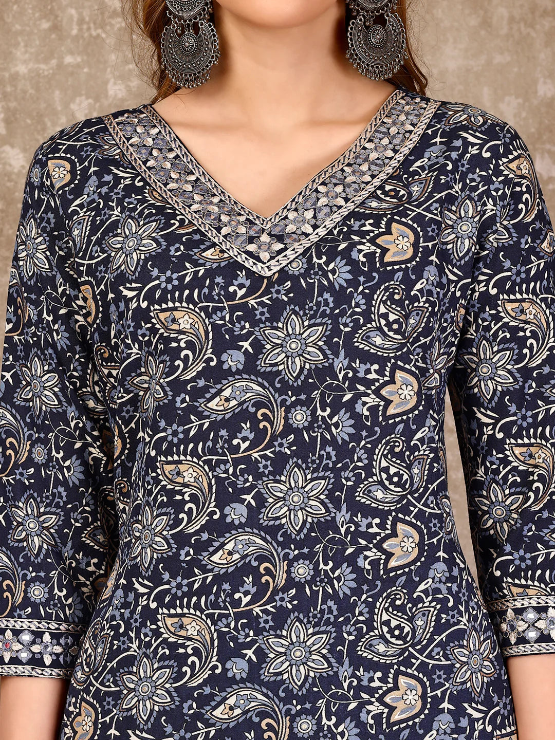 Women's Teal Blue Embroidered And Printed Cotton Kurta Pant With Dupatta