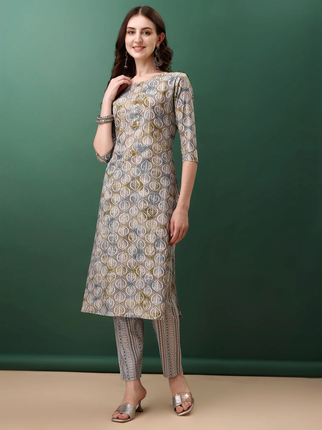 Floral Printed Blue Cotton Kurta Pant With Dupatta