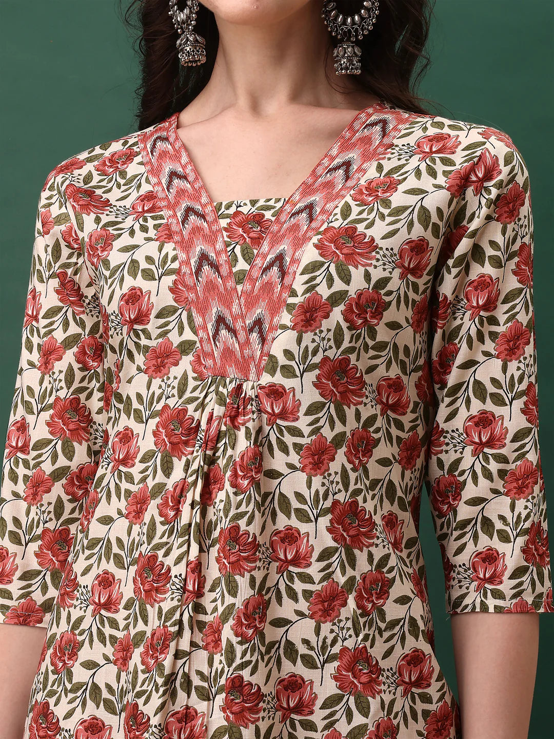 Fresh Pink Floral Printed Cotton Kurta Pant With Dupatta