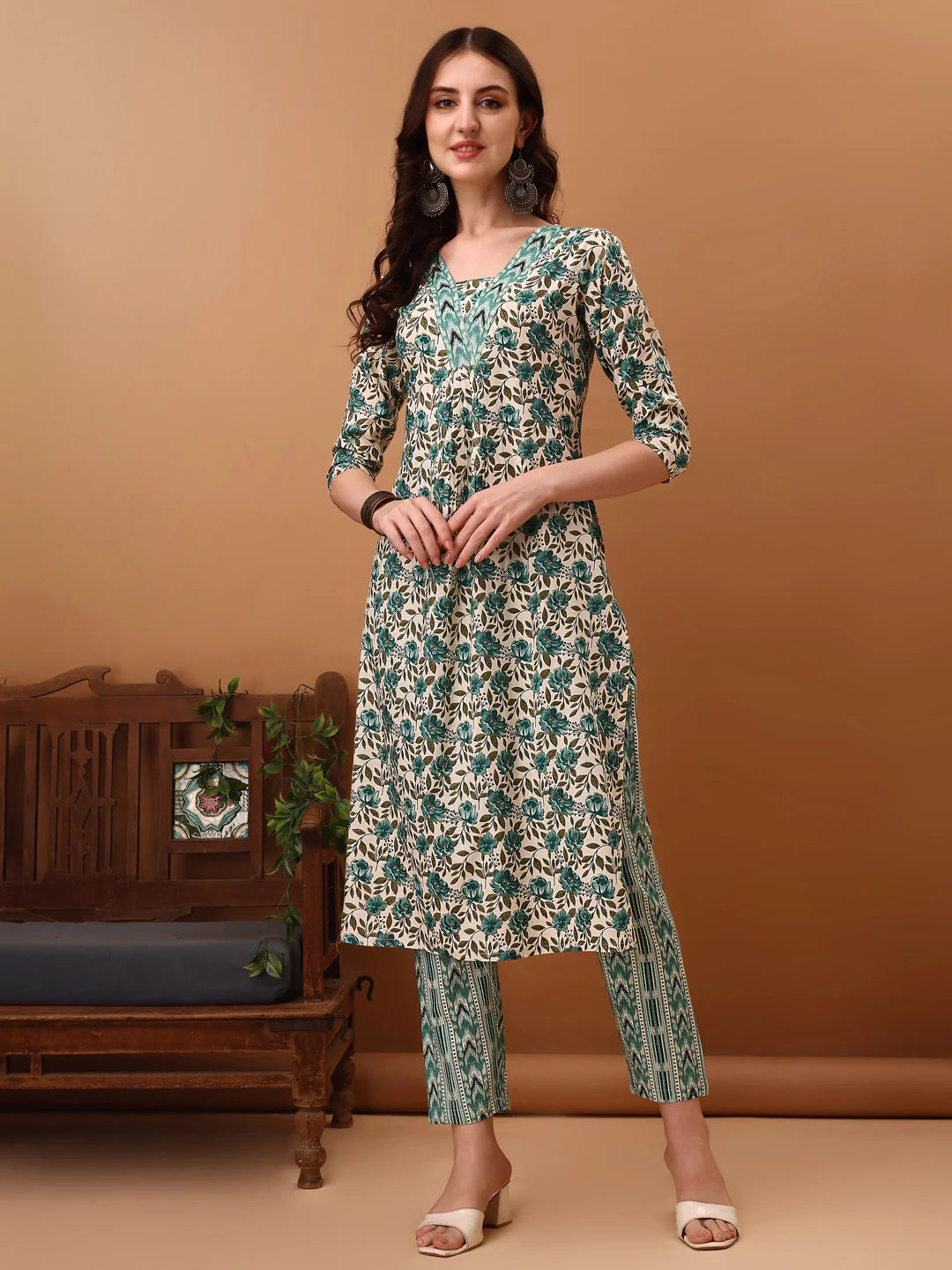 Sky Blue Floral Printed Cotton Kurta Pant With Dupatta