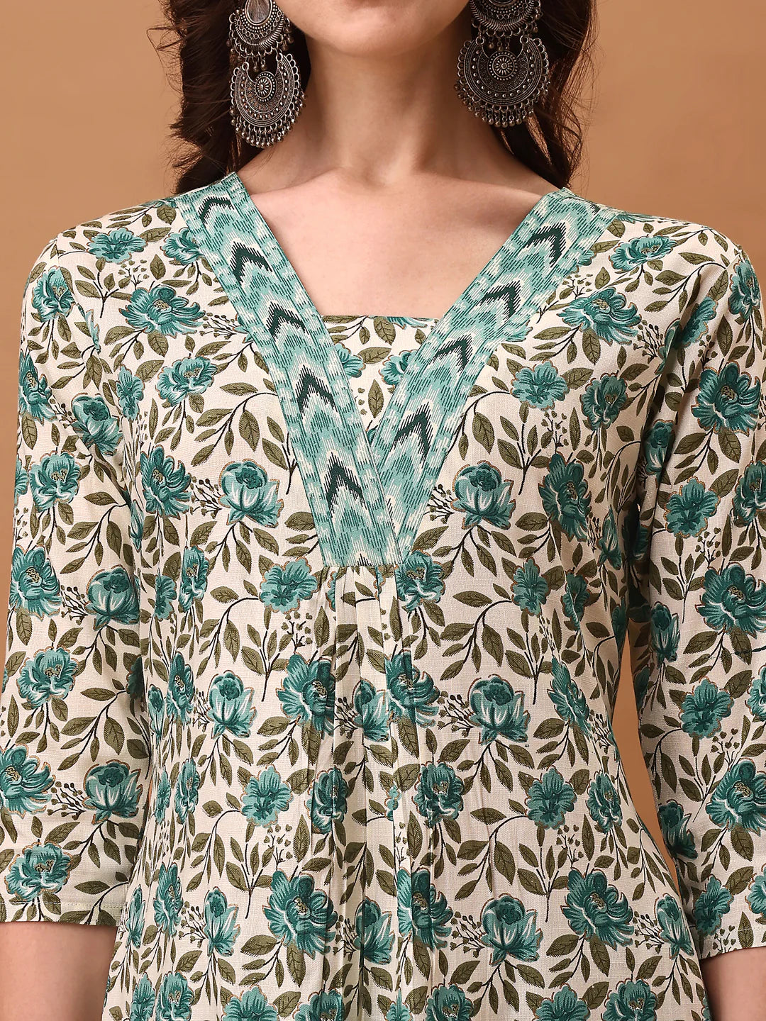 Sky Blue Floral Printed Cotton Kurta Pant With Dupatta