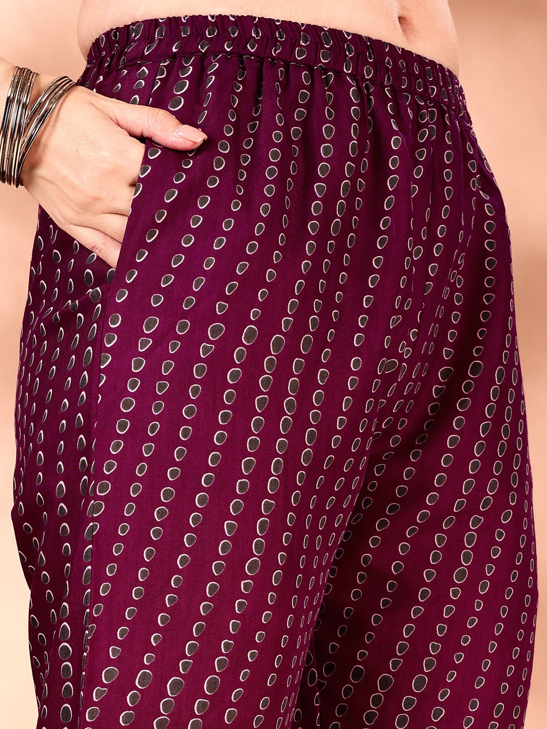 Wine Embroidered And Ethnic Motifs Printed Flared Kurta Pant With Dupatta