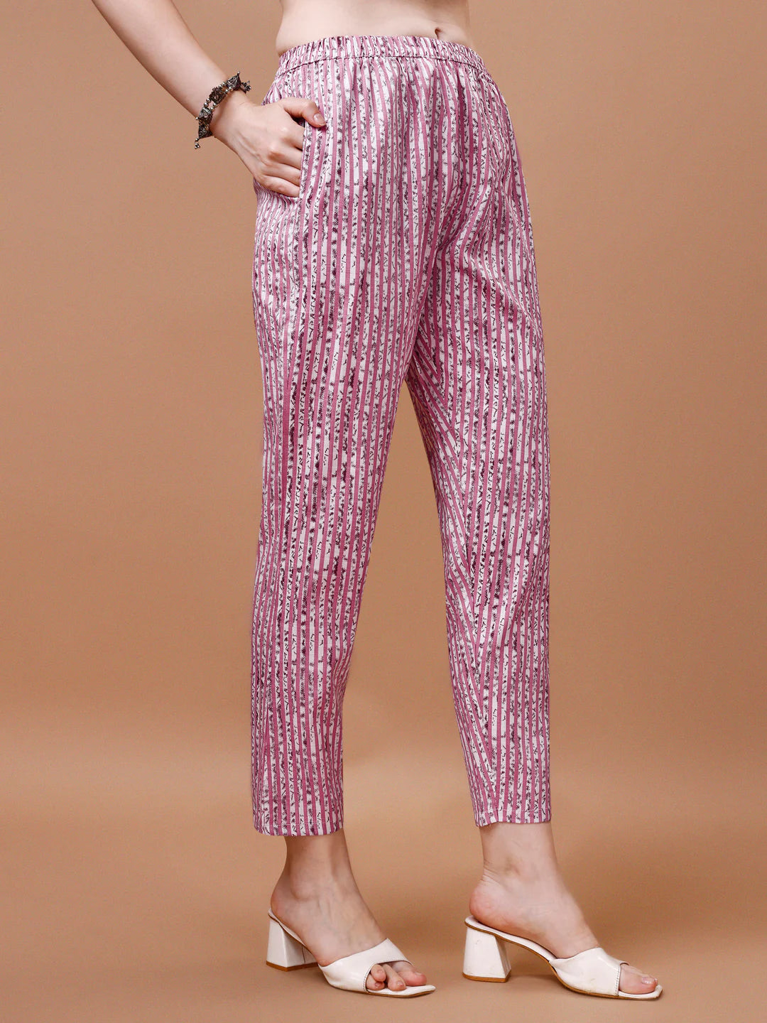 Geometric Pattern Printed & Lace Yoke Embroidered Pink Cotton Kurta Pant With Dupatta