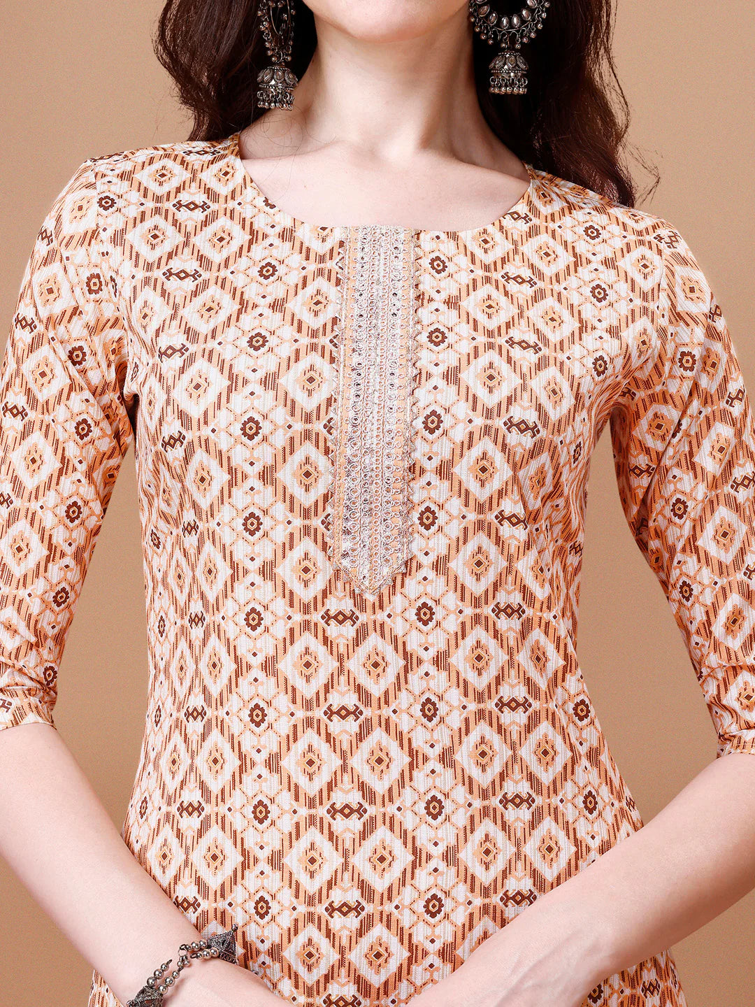 Traditional Pattern Printed & Lace Yoke Embroidered Cotton Kurta Pant With Dupatta