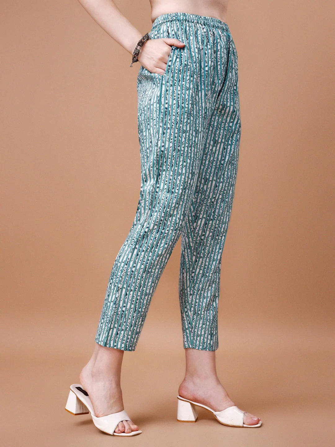 Geometric Pattern Printed & Lace Yoke Embroidered Blue Cotton Kurta Pant With Dupatta
