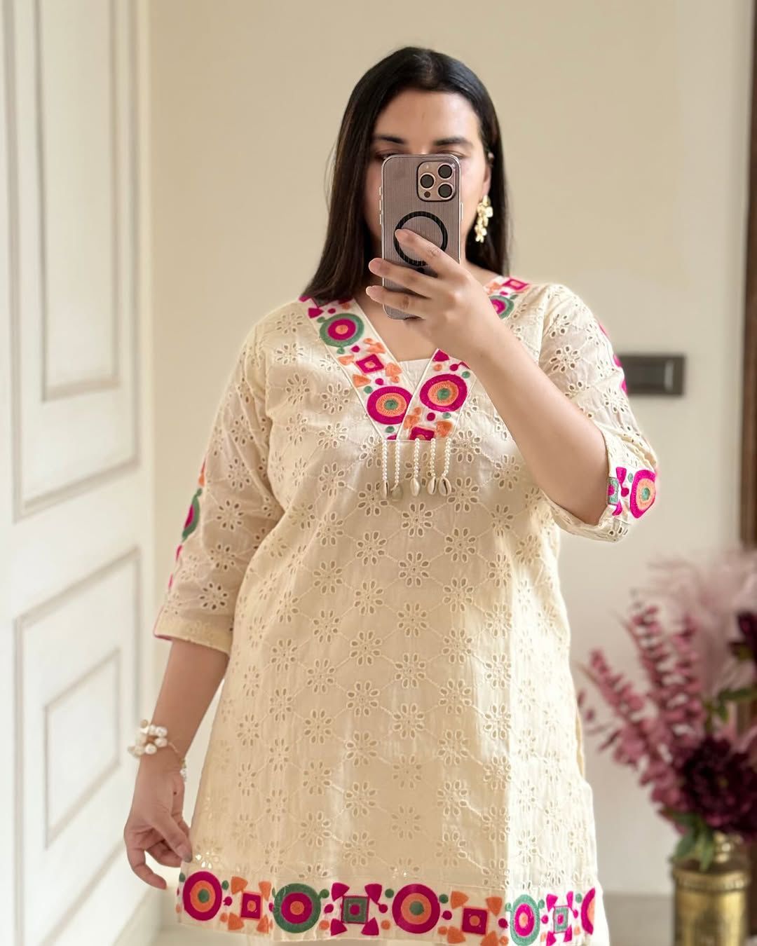 Pure Khadi Cotton Kurta Pant Co-ord With Schiffli and Thread Work