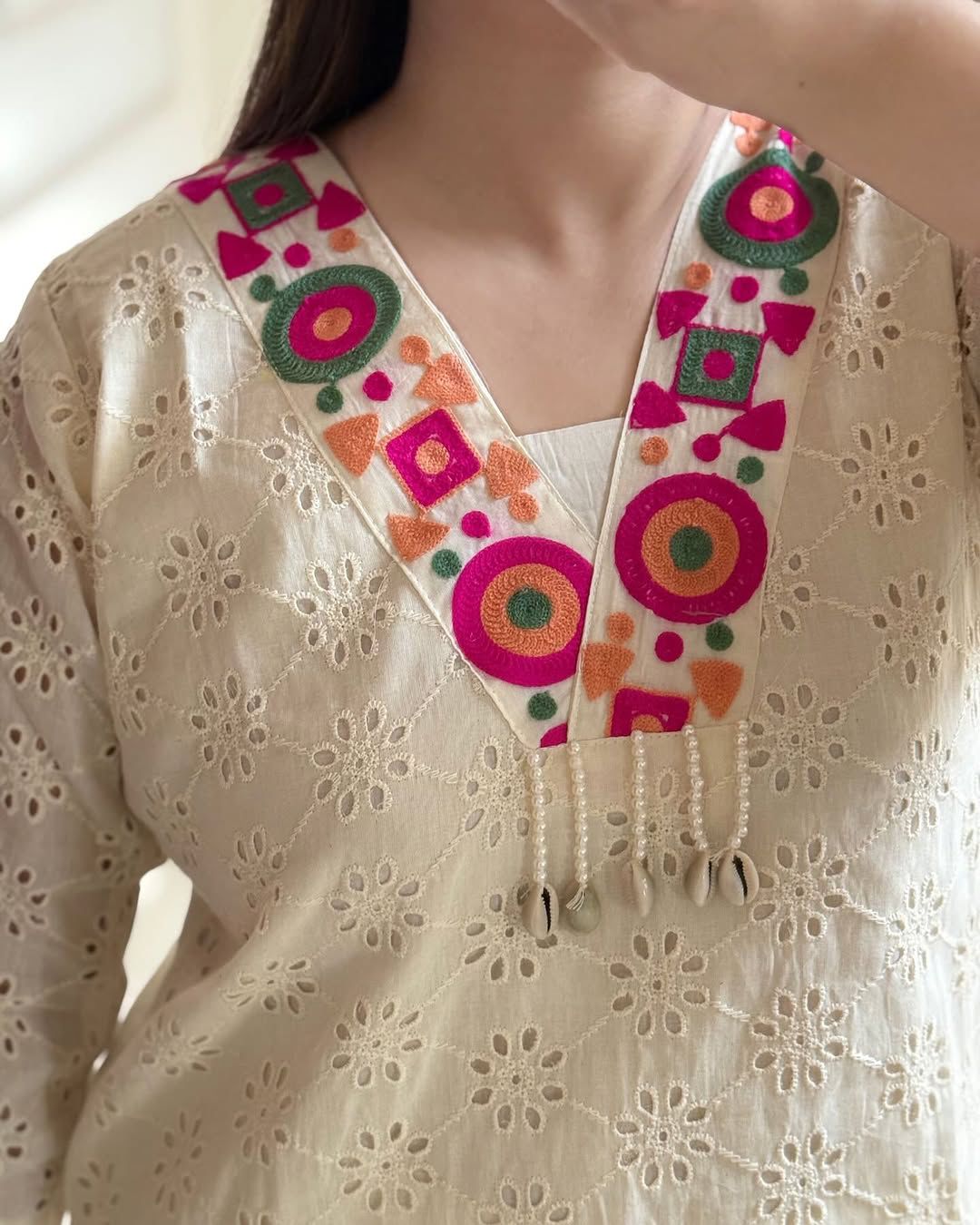 Pure Khadi Cotton Kurta Pant Co-ord With Schiffli and Thread Work