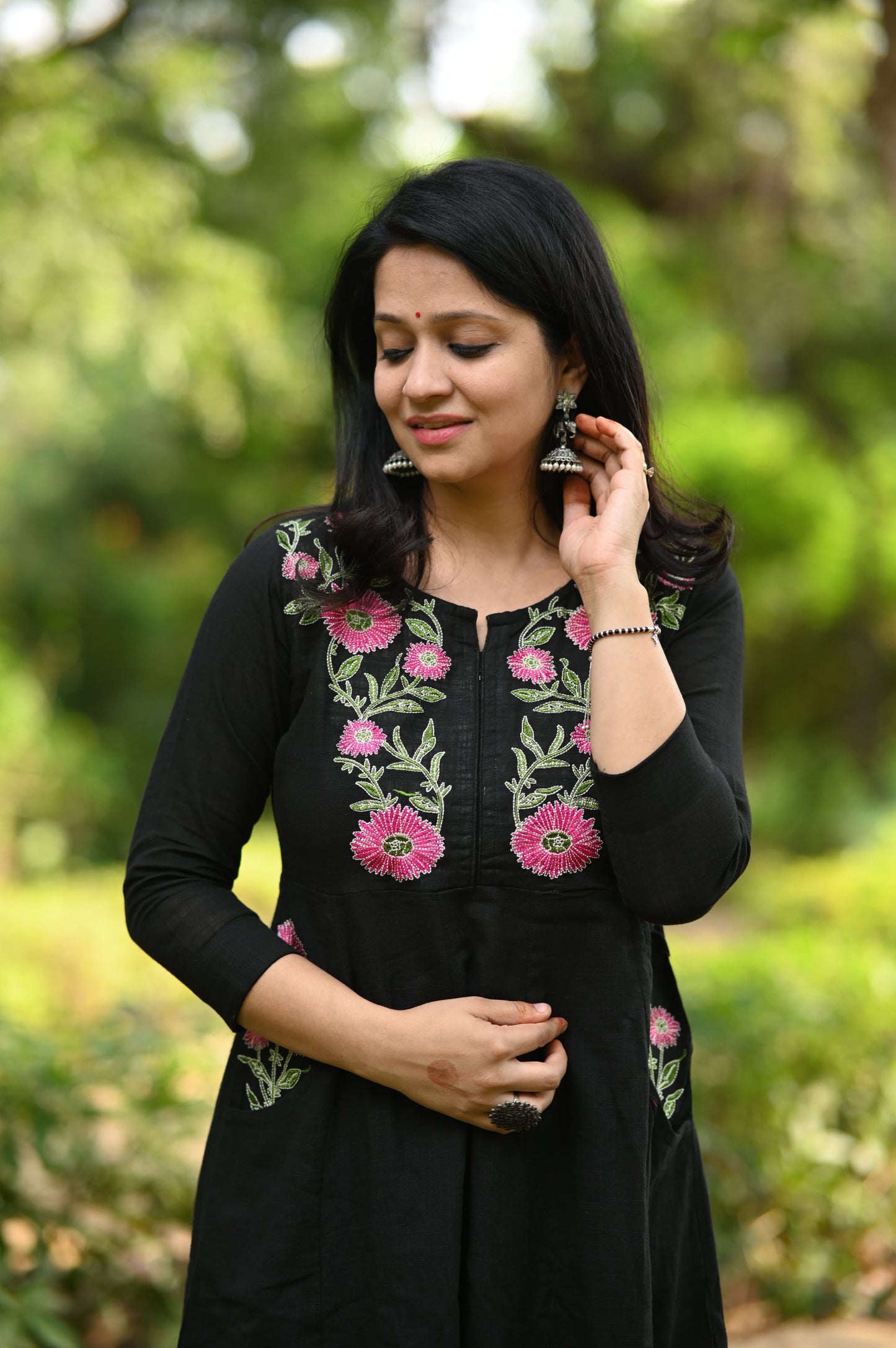 Pure Soft Cotton Embroidery Work Black Kurti Pant Set