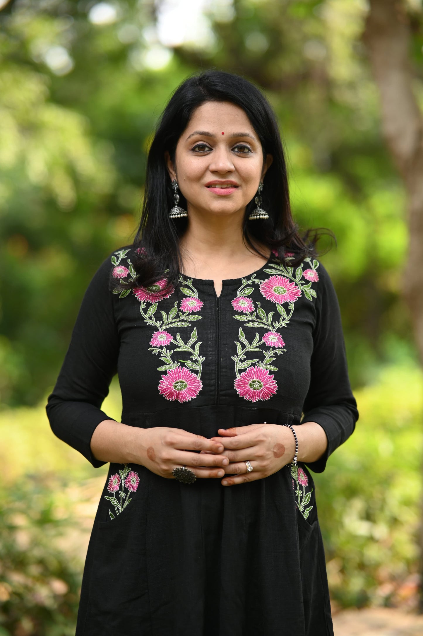 Pure Soft Cotton Embroidery Work Black Kurti Pant Set