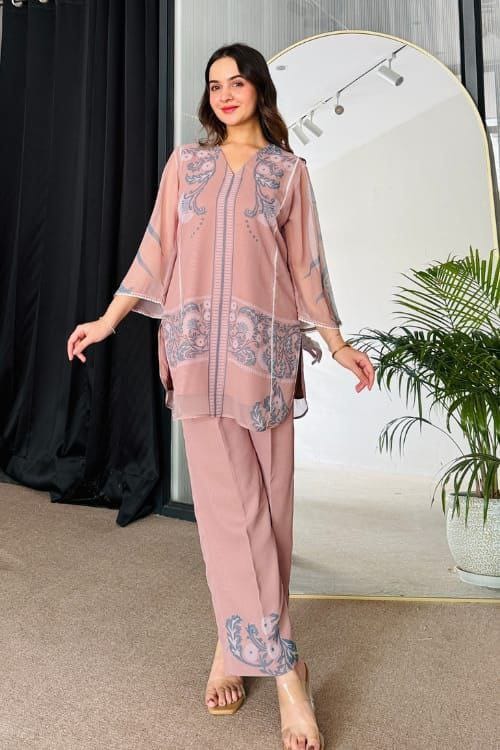 Exclusive Premium Heavy Fox Georgette With Print Cord Set