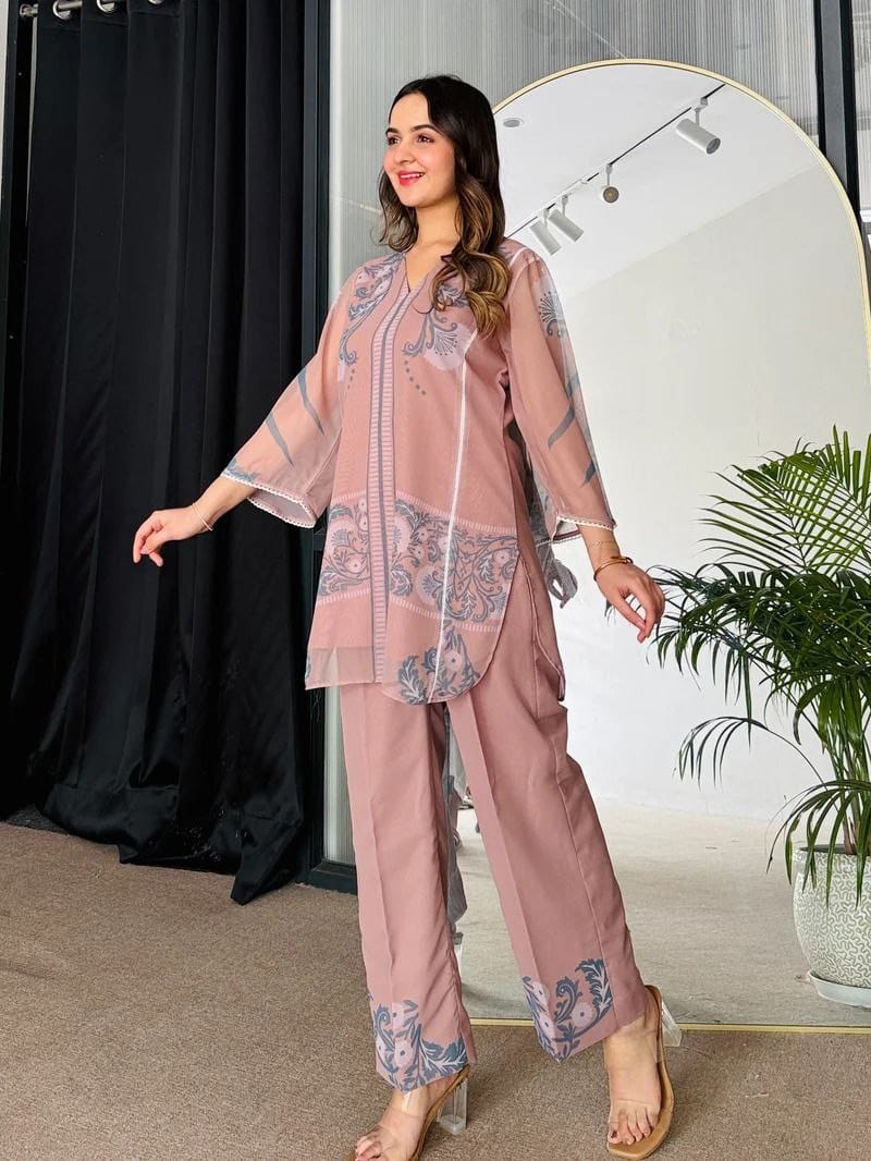 Exclusive Premium Heavy Fox Georgette With Print Cord Set