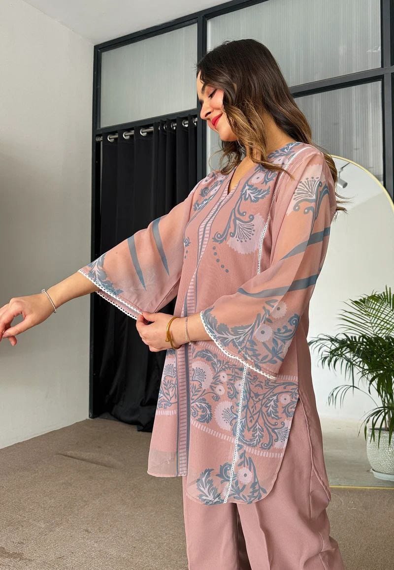 Exclusive Premium Heavy Fox Georgette With Print Cord Set