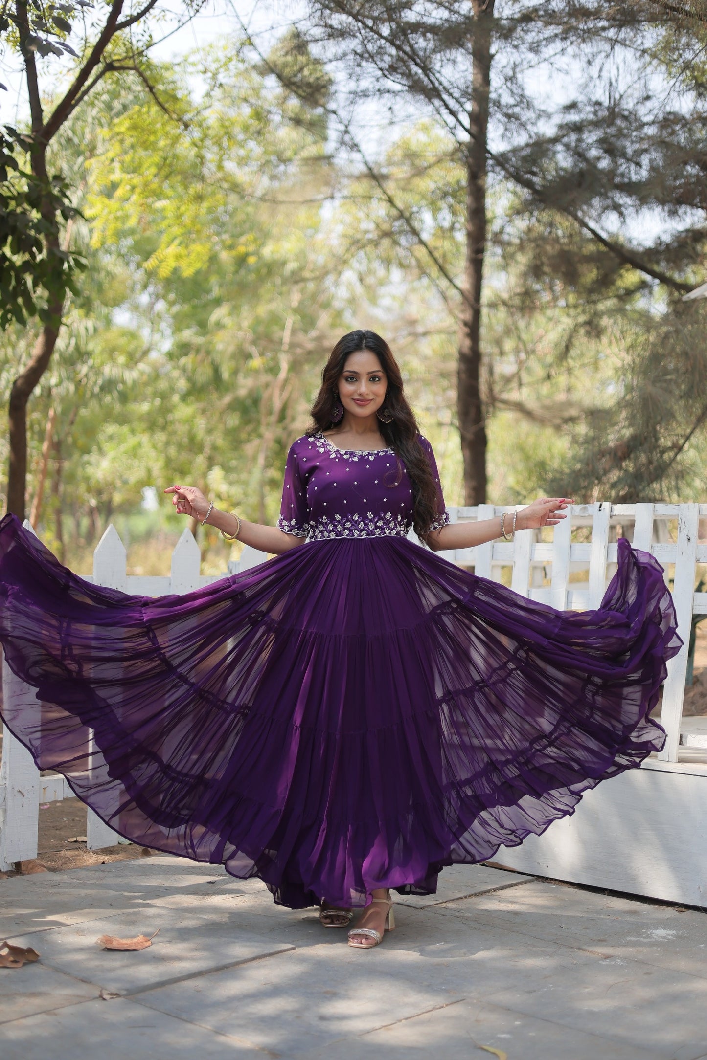 Wedding & Festive Designer Wear Faux Blooming With Beads Embroidery Work Gown