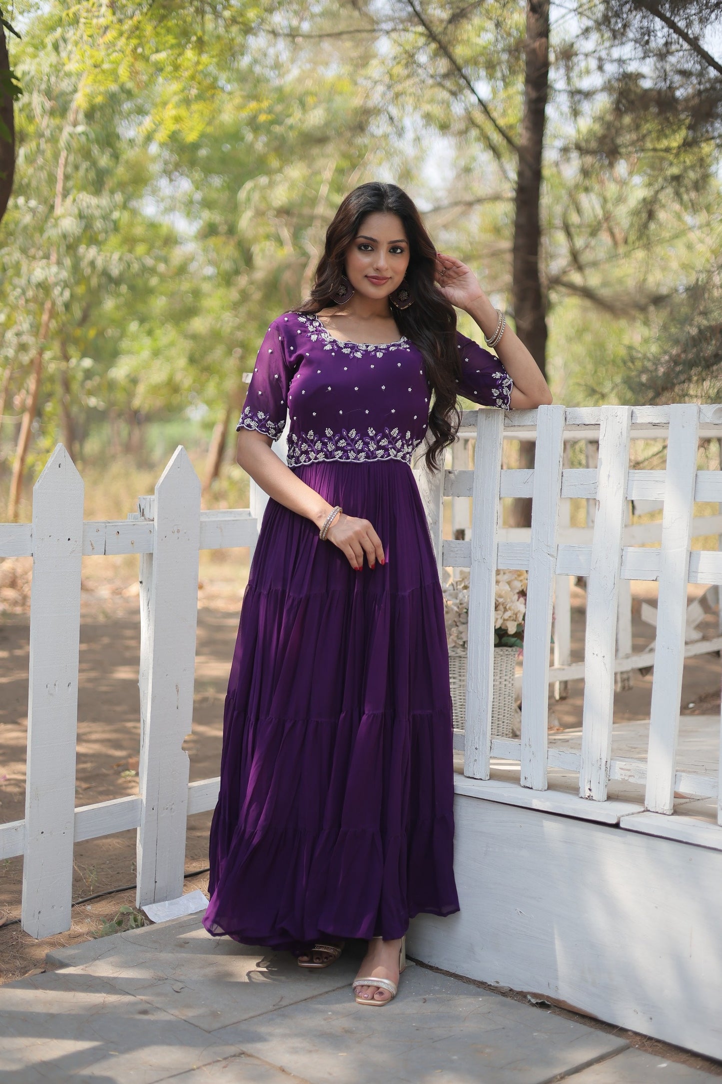 Wedding & Festive Designer Wear Faux Blooming With Beads Embroidery Work Gown