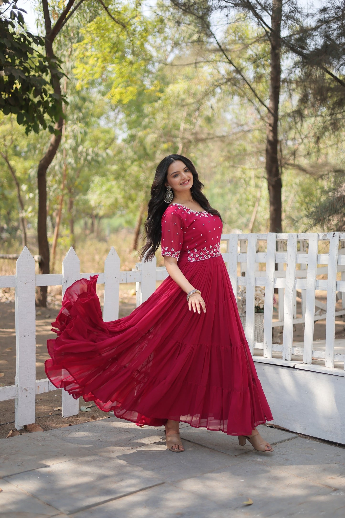 Wedding & Festive Designer Wear Faux Blooming With Beads Embroidery Work Gown