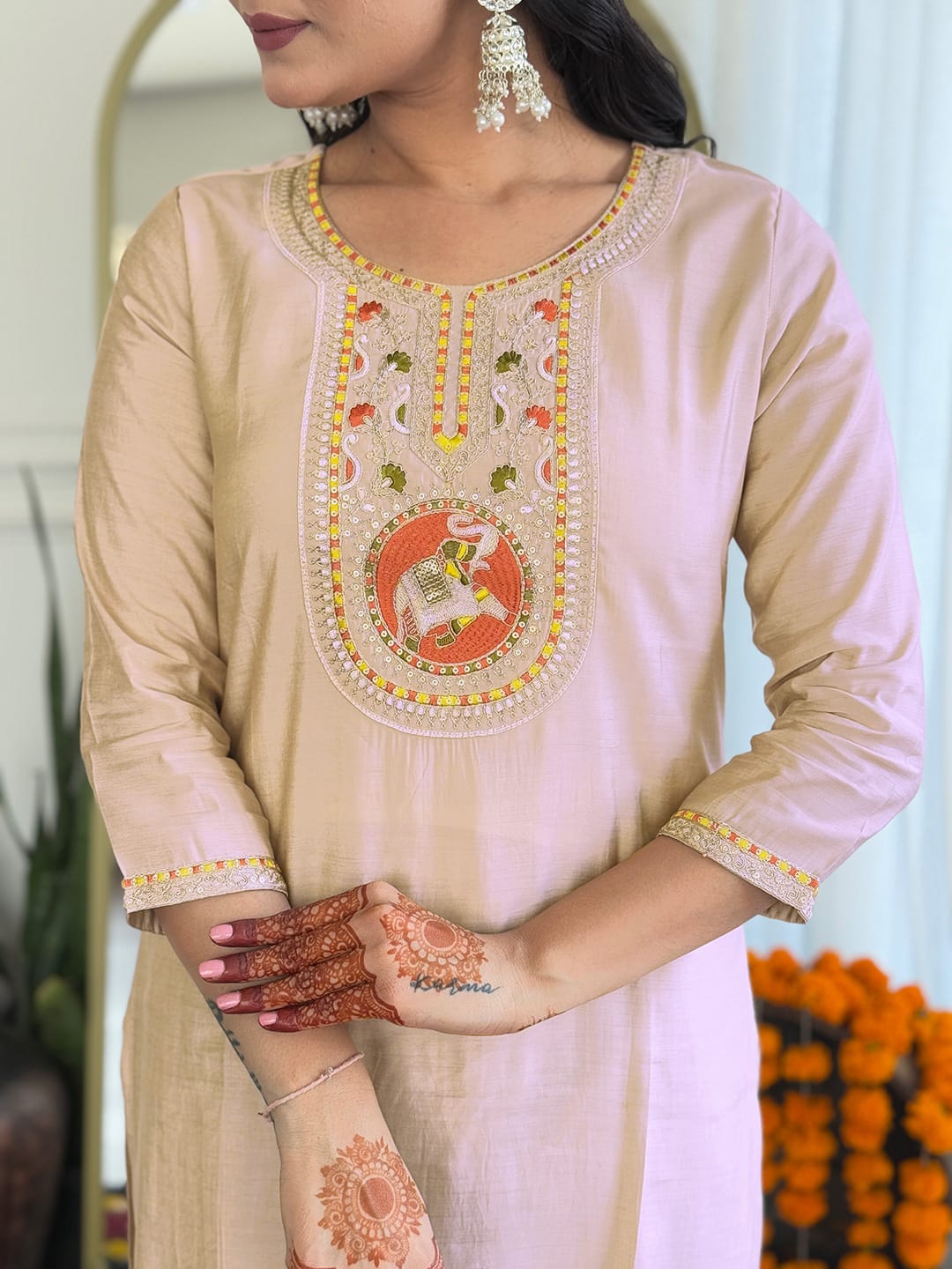 Festive Wear BSY Viscose Detailed Embroidery Work Kurti Pant With Dupatta Set