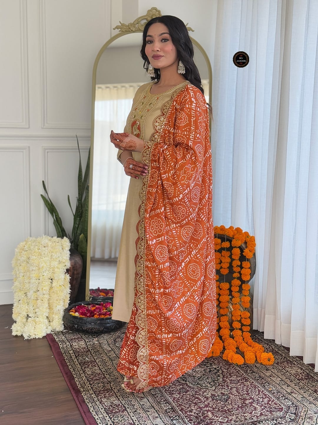 Festive Wear BSY Viscose Detailed Embroidery Work Kurti Pant With Dupatta Set