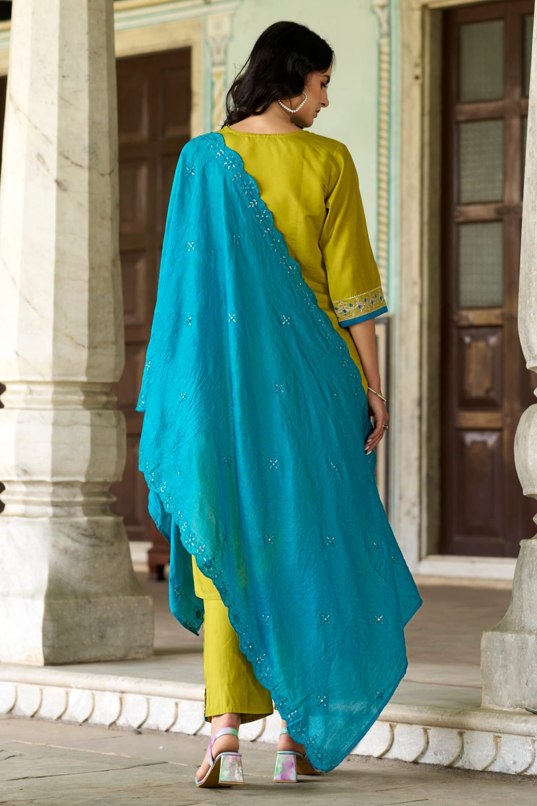 Beautiful Viscose Chanderi Detailed Embroidery Work Kurti Pant With Dupatta