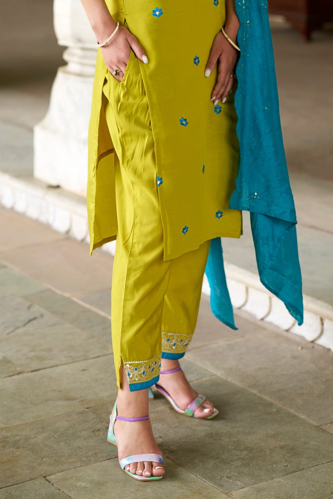 Beautiful Viscose Chanderi Detailed Embroidery Work Kurti Pant With Dupatta