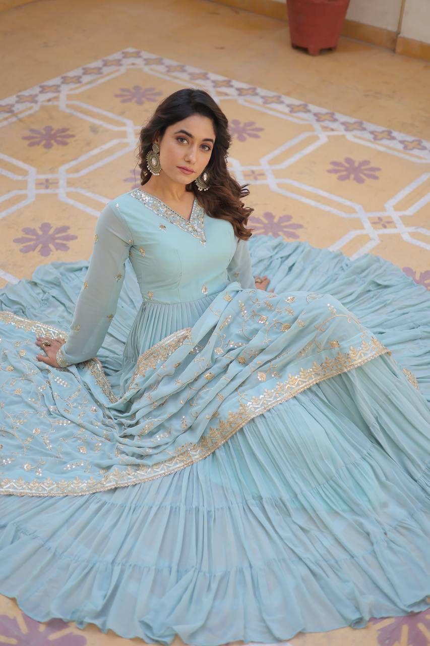 Wedding & Festive Ready Faux Georgette With Rich Sequins And Embroidered Work Gown & Dupatta Set