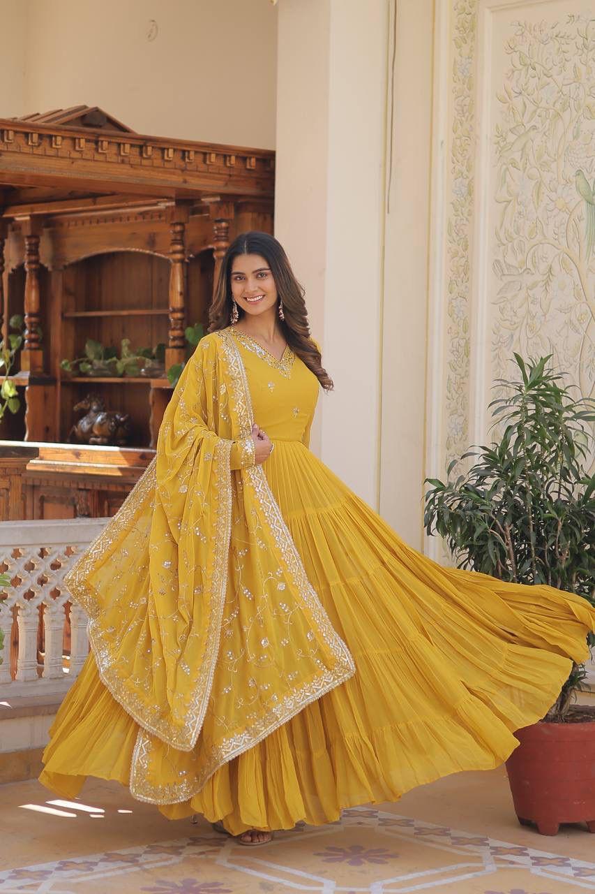 Wedding & Festive Ready Faux Georgette With Rich Sequins And Embroidered Work Gown & Dupatta Set
