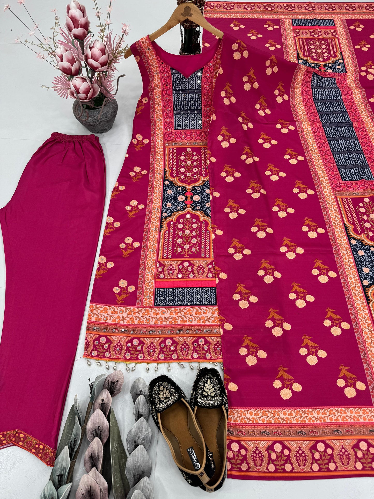New Designer Print Heavy Natural Silk Hand Work Salwar Suit