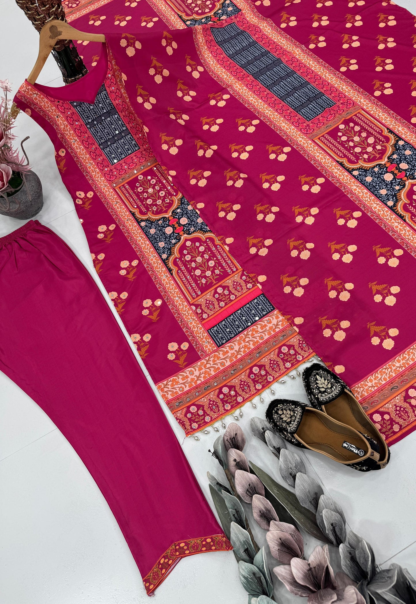 New Designer Print Heavy Natural Silk Hand Work Salwar Suit