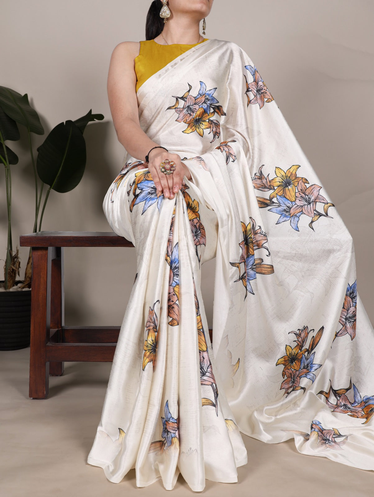 Pure Satin Silk Floral Print All Over Saree With Fresh Colours