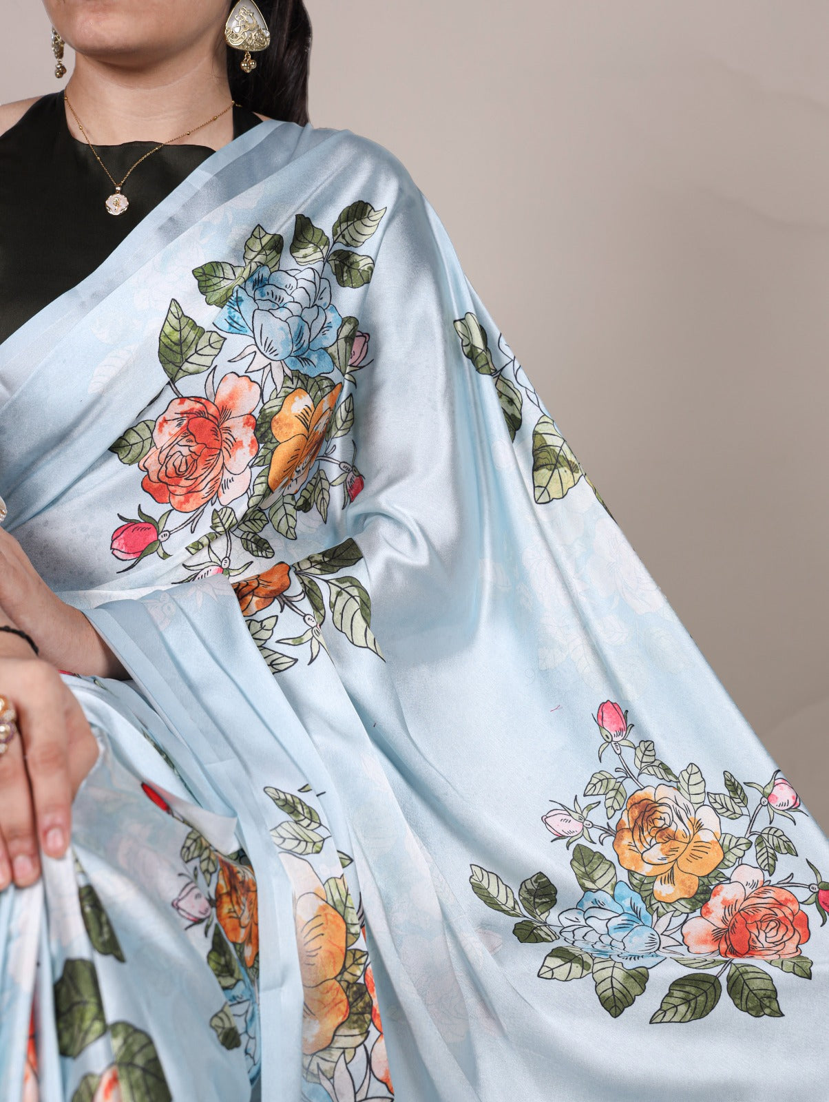 Pure Satin Silk Floral Print All Over Saree With Fresh Colours