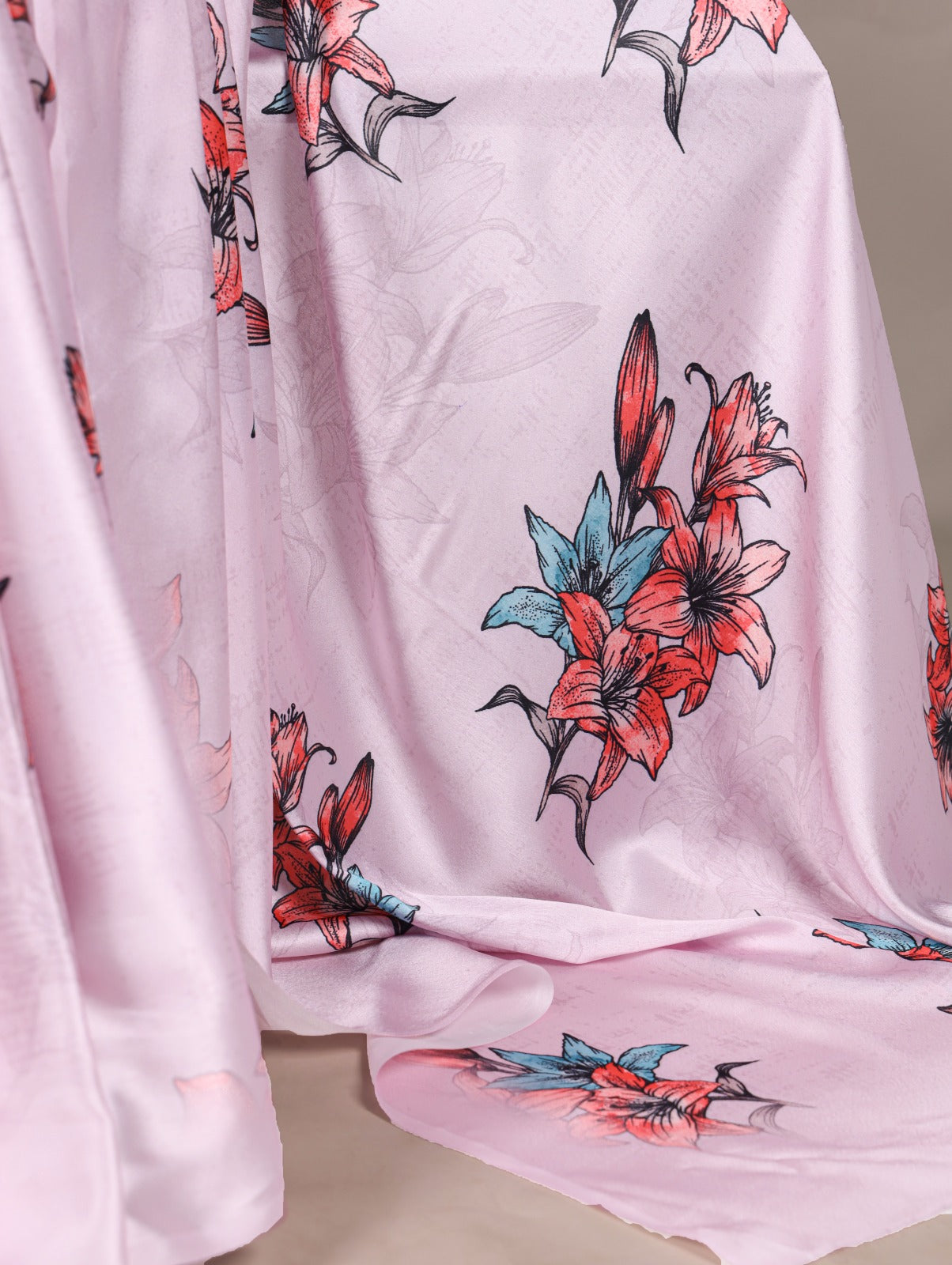 Pure Satin Silk Floral Print All Over Saree With Fresh Colours
