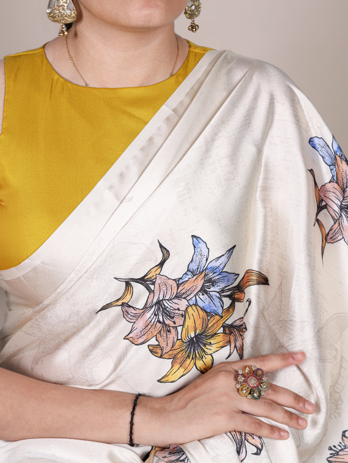 Pure Satin Silk Floral Print All Over Saree With Fresh Colours