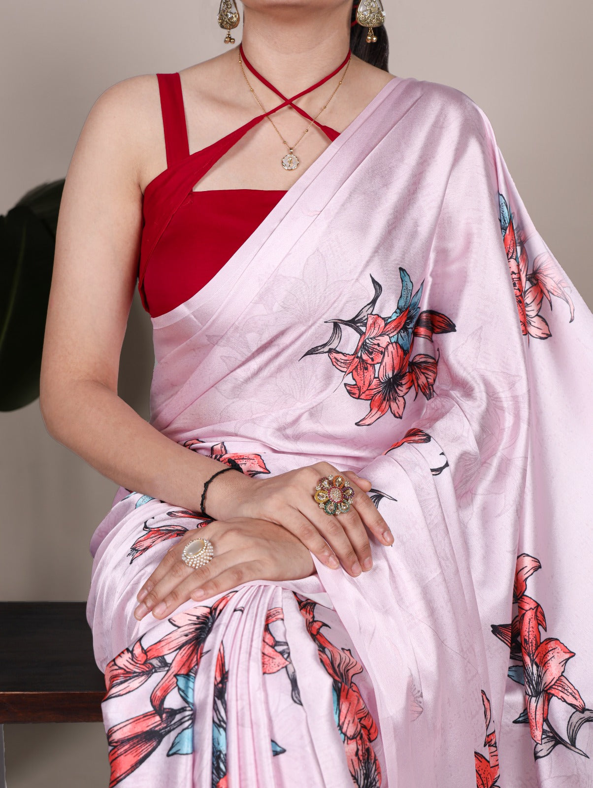 Pure Satin Silk Floral Print All Over Saree With Fresh Colours