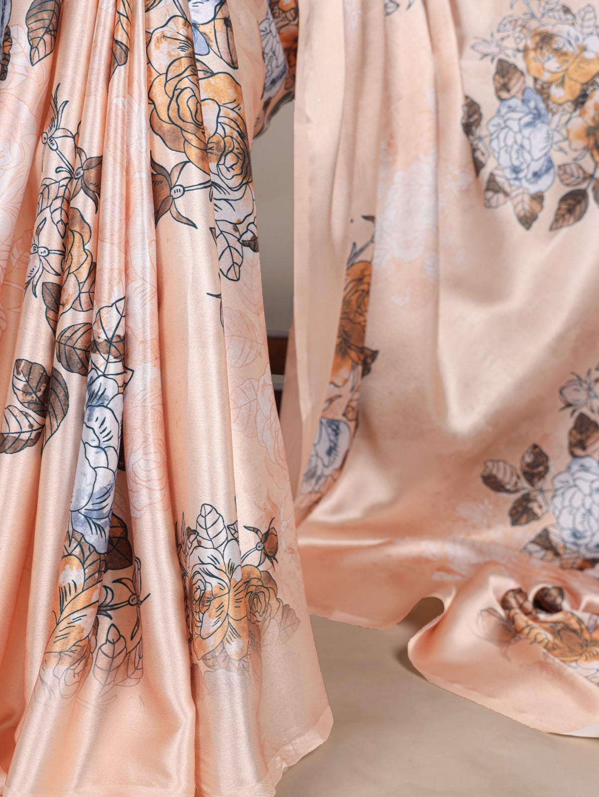 Pure Satin Silk Floral Print All Over Saree With Fresh Colours