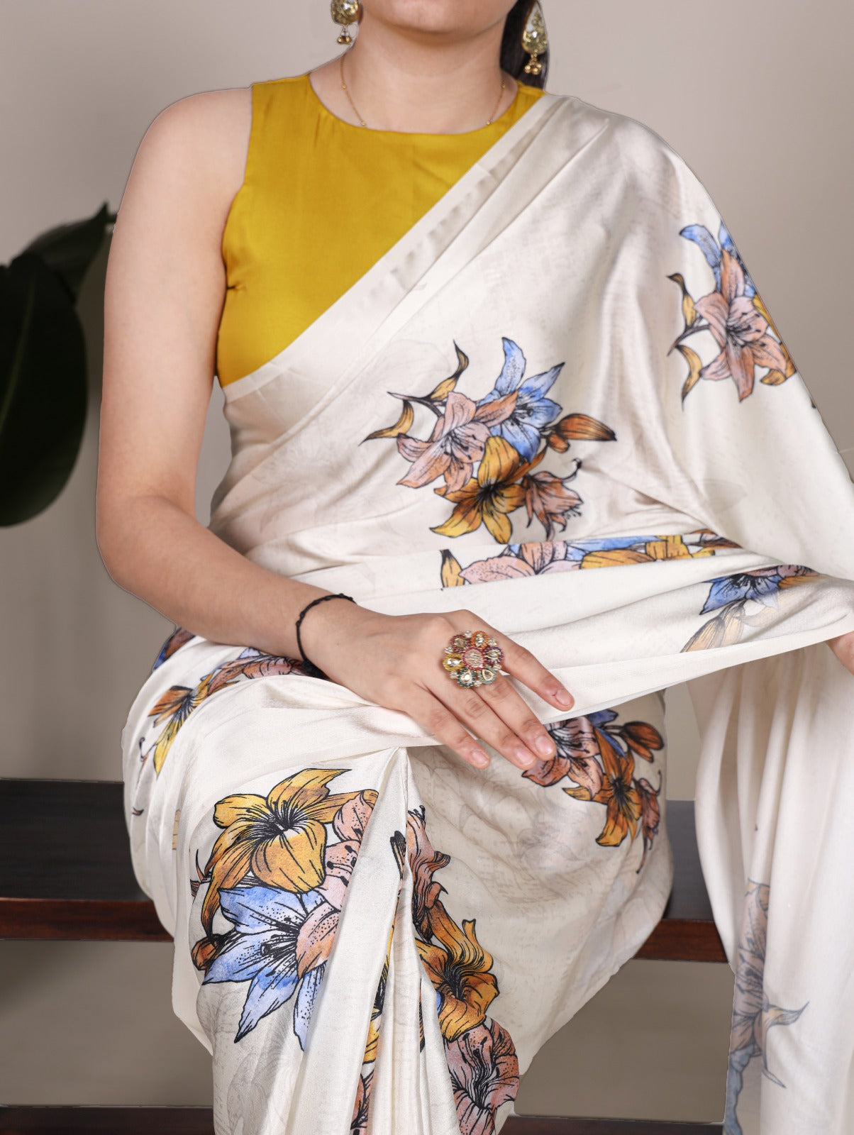 Pure Satin Silk Floral Print All Over Saree With Fresh Colours