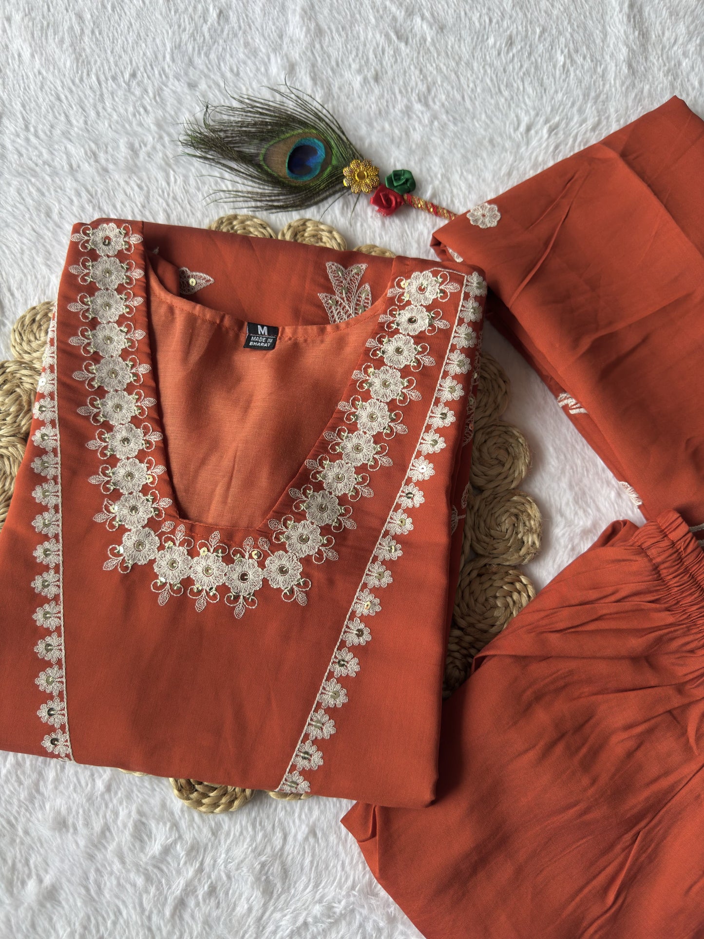 New Designer Roman Silk Embroidery & Sequence Work Kurti Pant With Dupatta Set