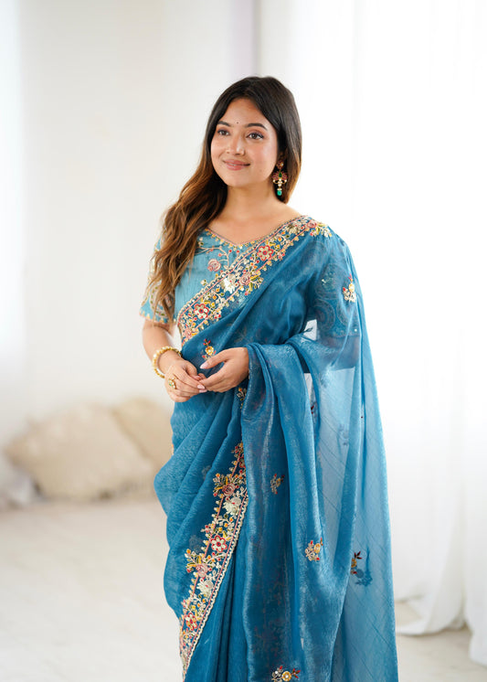 Premium Soft Crunchy Silk Saree With Embroidery Threads , Coding & Sequins Work