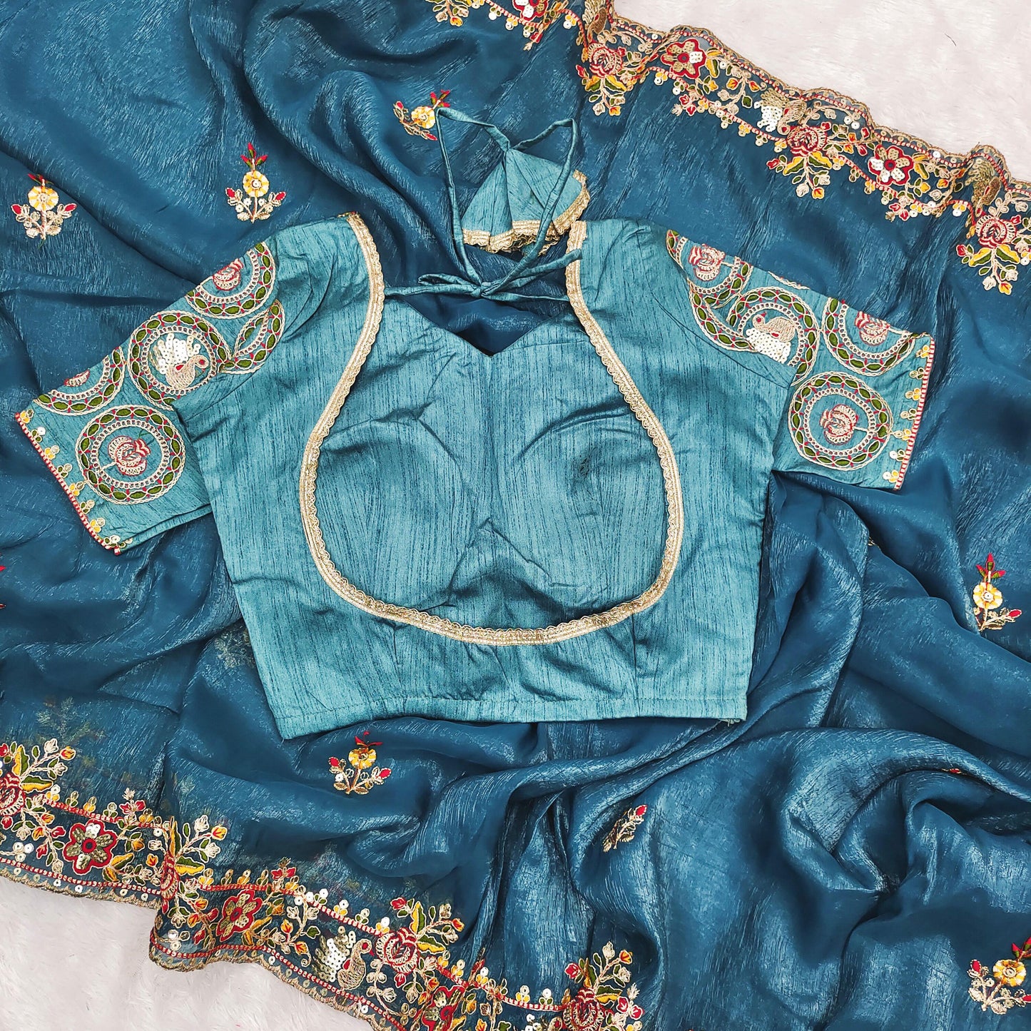 Premium Soft Crunchy Silk Saree With Embroidery Threads , Coding & Sequins Work