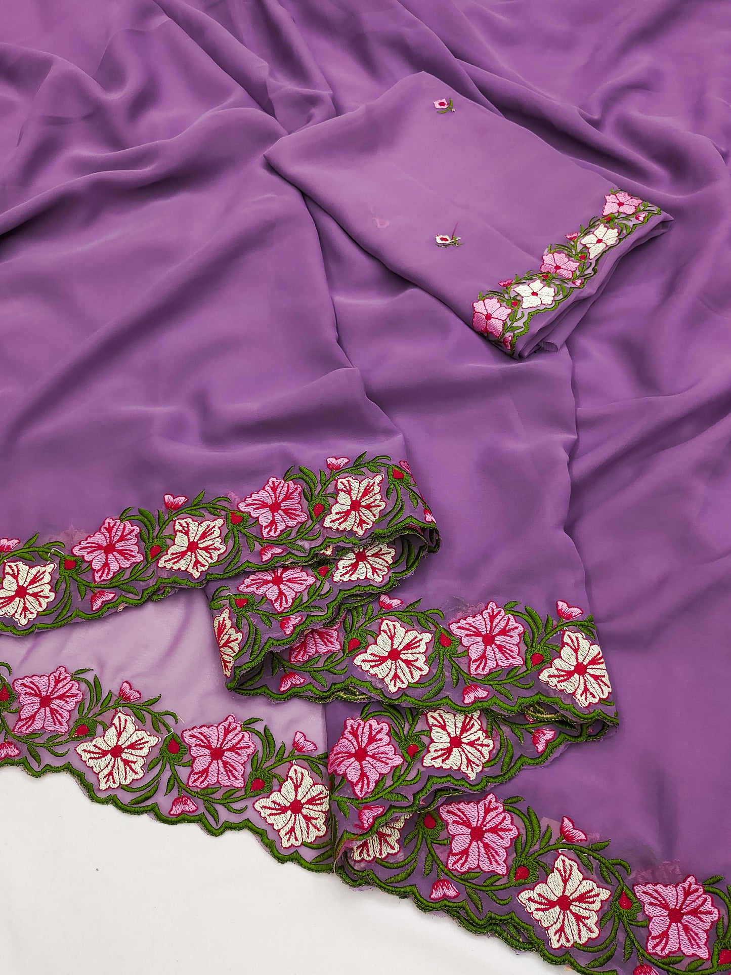 New Pastel Range Soft Faux Georgette Saree With Multi Thread Embroidery Work